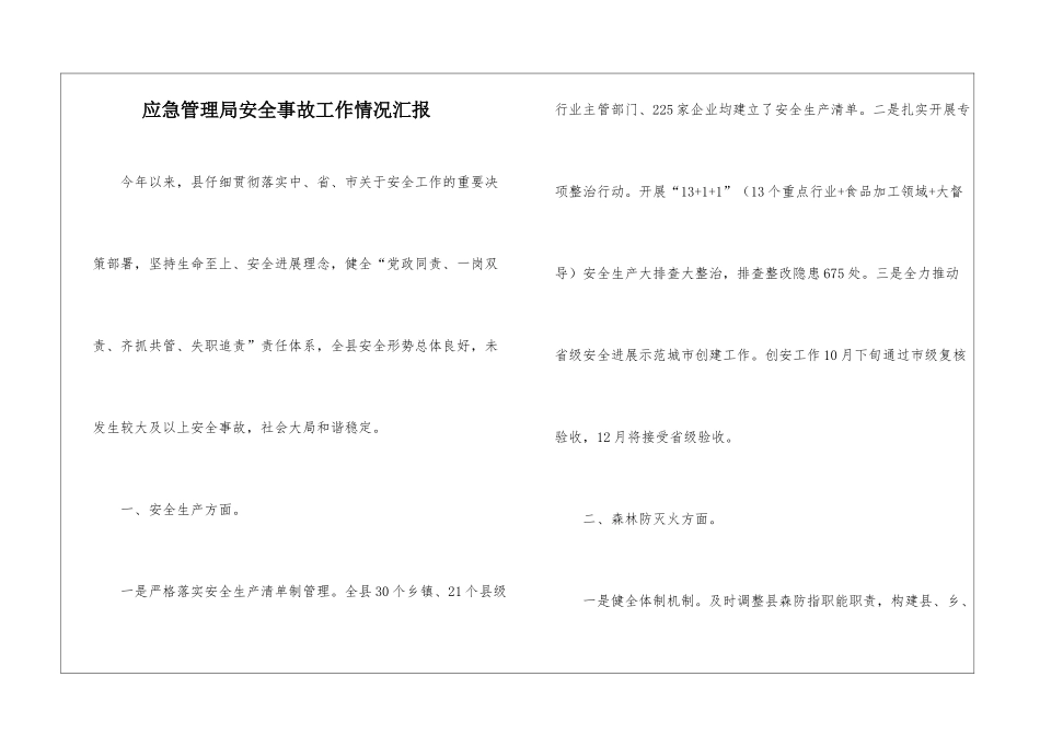 应急管理局安全事故工作情况汇报_第1页