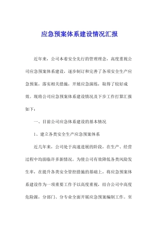 应急预案体系建设情况汇报