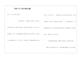店长个人工作计划(15篇)