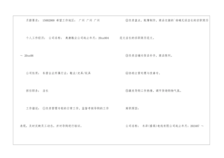 店长个人基本简历模板_第2页