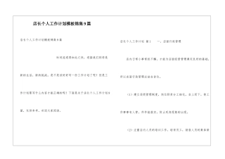 店长个人工作计划模板锦集9篇