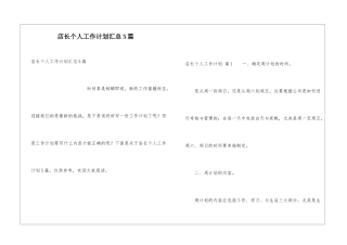 店长个人工作计划汇总5篇