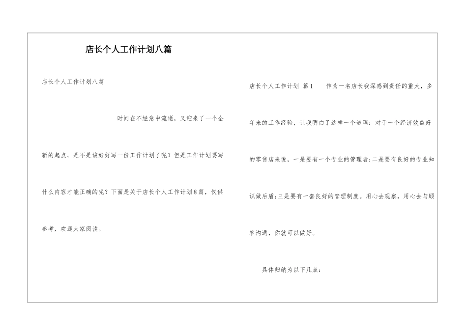 店长个人工作计划八篇_第1页