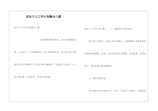 店长个人工作计划集合八篇