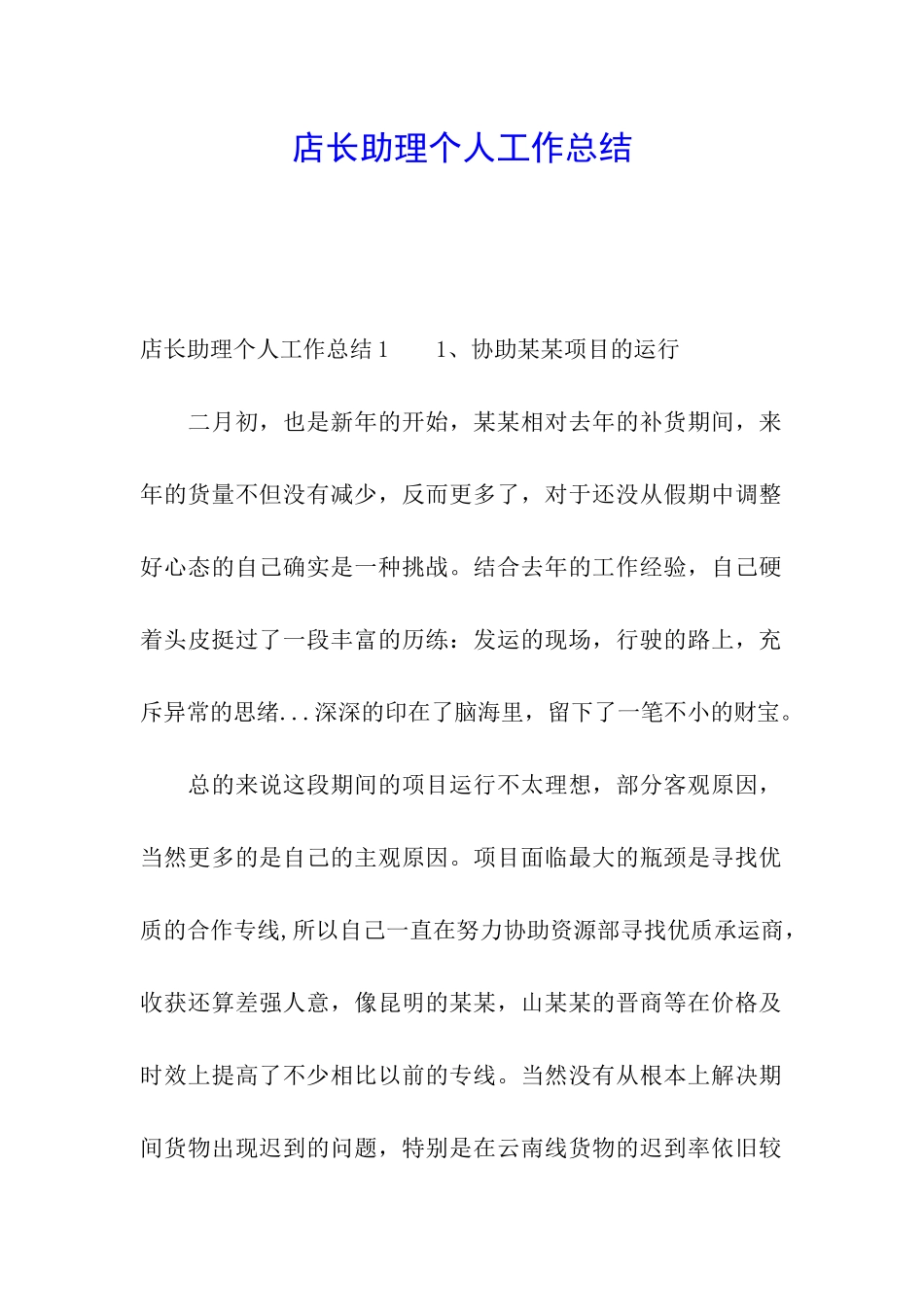 店长助理个人工作总结_第1页