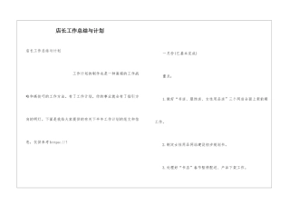 店长工作总结与计划