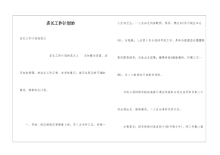 店长工作计划的