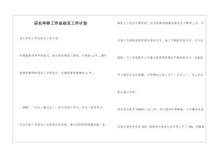 店长年终工作总结及工作计划