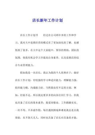 店长新年工作计划