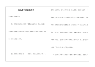 店长晋升的自我评价