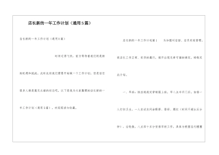 店长新的一年工作计划