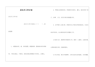 店长月工作计划