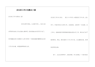 店长的工作计划集合八篇