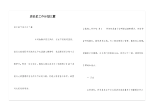 店长的工作计划三篇