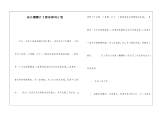 店长销售月工作总结与计划