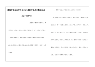 建筑学专业大学排名2024最新排名及分数线汇总