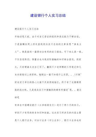 建设银行个人实习总结-