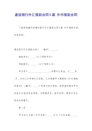 建设银行外汇借款合同5篇-外币借款合同