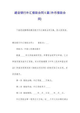 建设银行外汇借款合同5篇