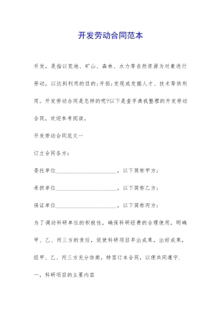 开发劳动合同范本-