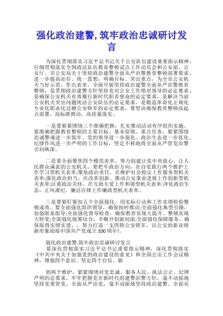 强化政治建警-筑牢政治忠诚研讨发言