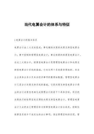 当代电算会计的体系与特征