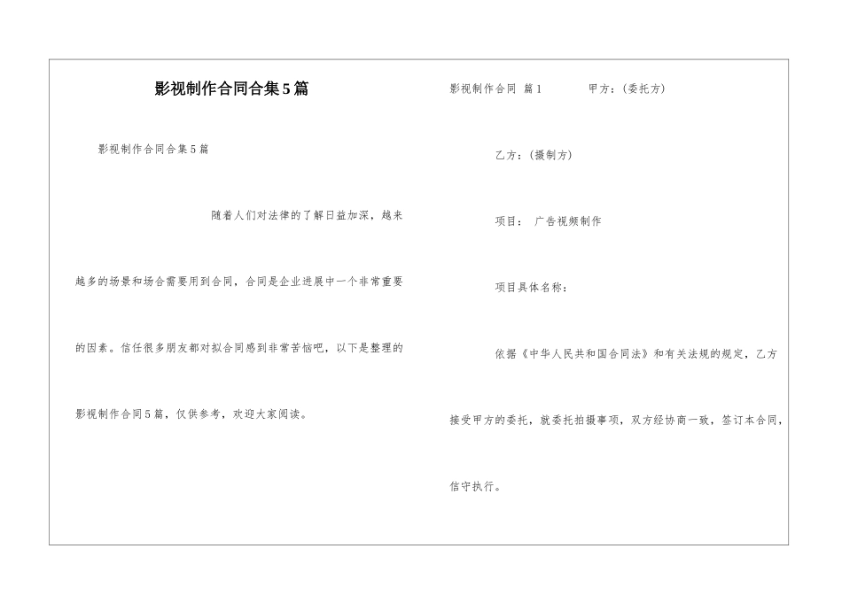 影视制作合同合集5篇_第1页