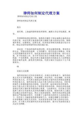 律师如何制定代理方案