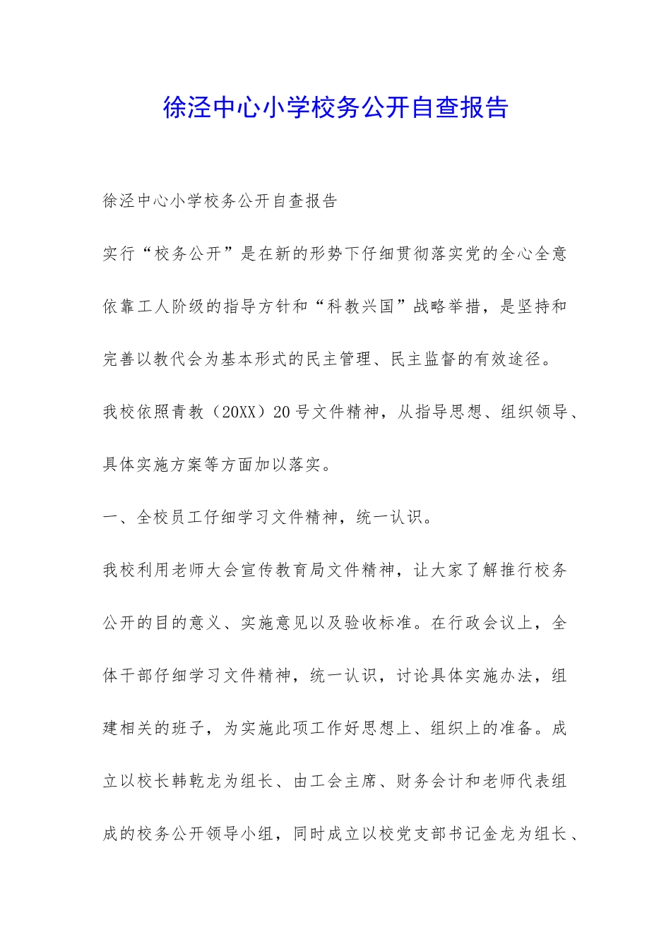 徐泾中心小学校务公开自查报告-_第1页