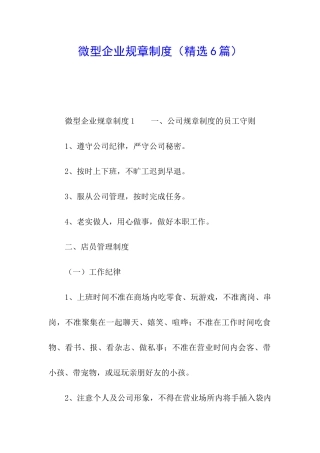 微型企业规章制度
