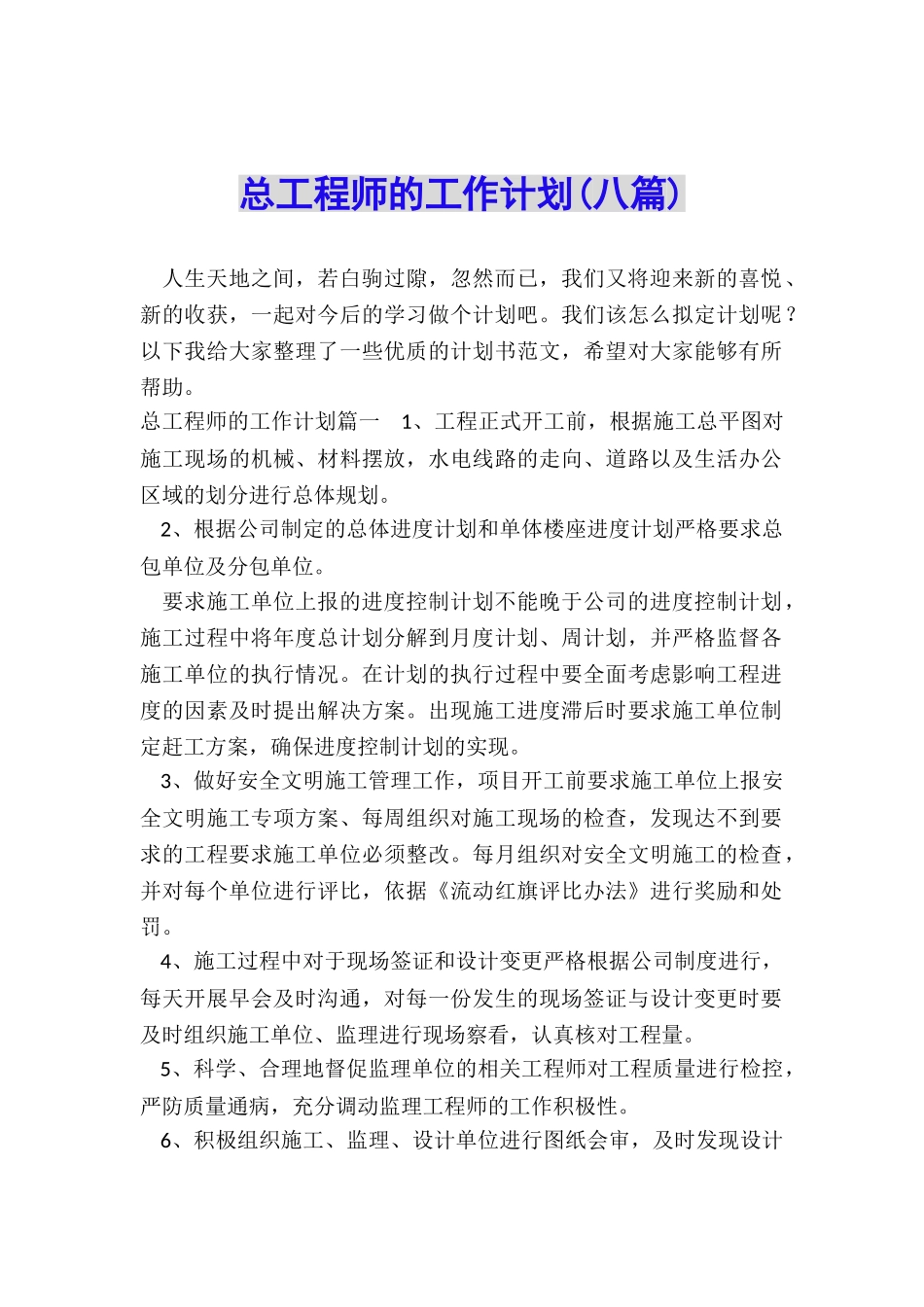 总工程师的工作计划_第1页