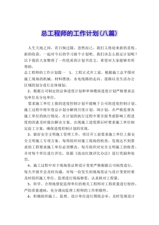 总工程师的工作计划