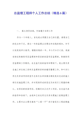 总监理工程师个人工作总结
