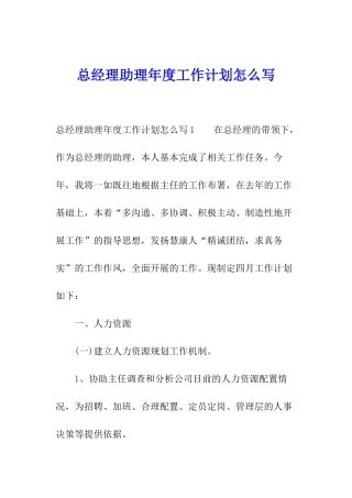 总经理助理年度工作计划怎么写
