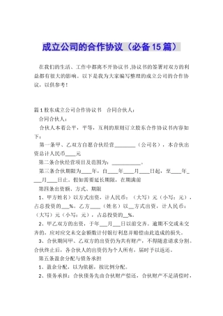 成立公司的合作协议