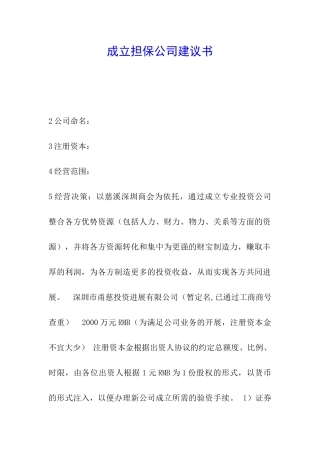 成立担保公司建议书