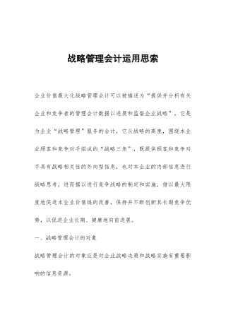 战略管理会计运用思索
