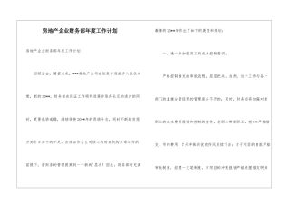 房地产企业财务部年度工作计划