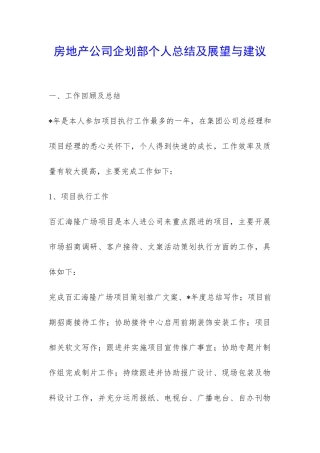 房地产公司企划部个人总结及展望与建议-