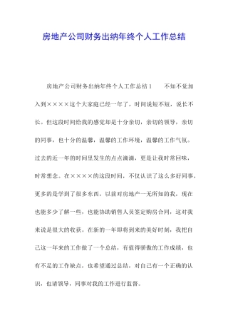 房地产公司财务出纳年终个人工作总结
