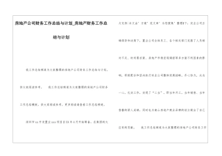房地产公司财务工作总结与计划房地产财务工作总结与计划