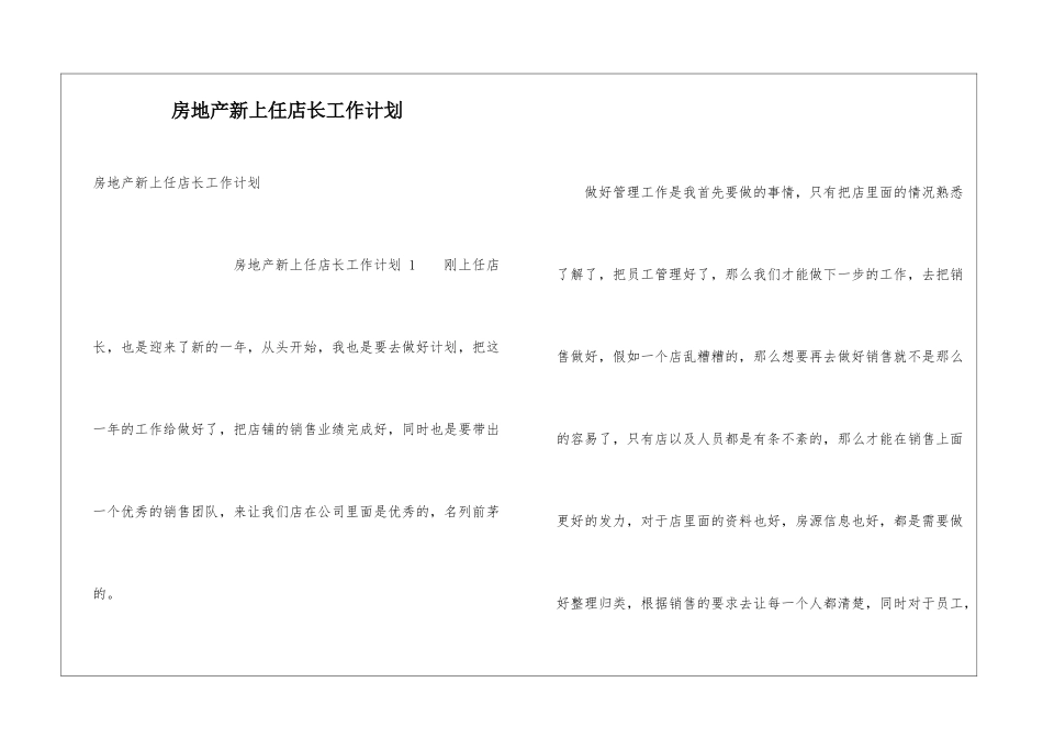 房地产新上任店长工作计划-_第1页