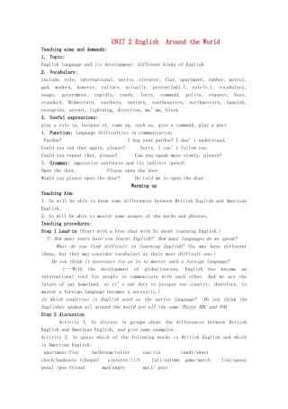 2011高中英语 Unit 2 English around the world Revision教案 新人教必修1