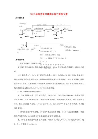 2012届高考化学复习 暑期必看之氮族元素学案