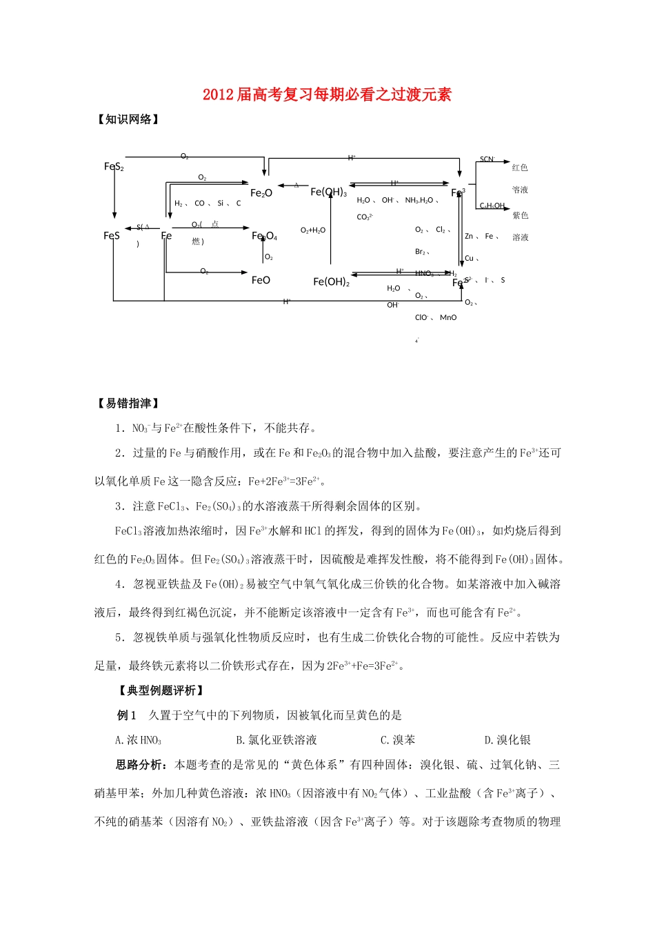 2012届高考化学复习 暑期必看之过渡元素学案_第1页