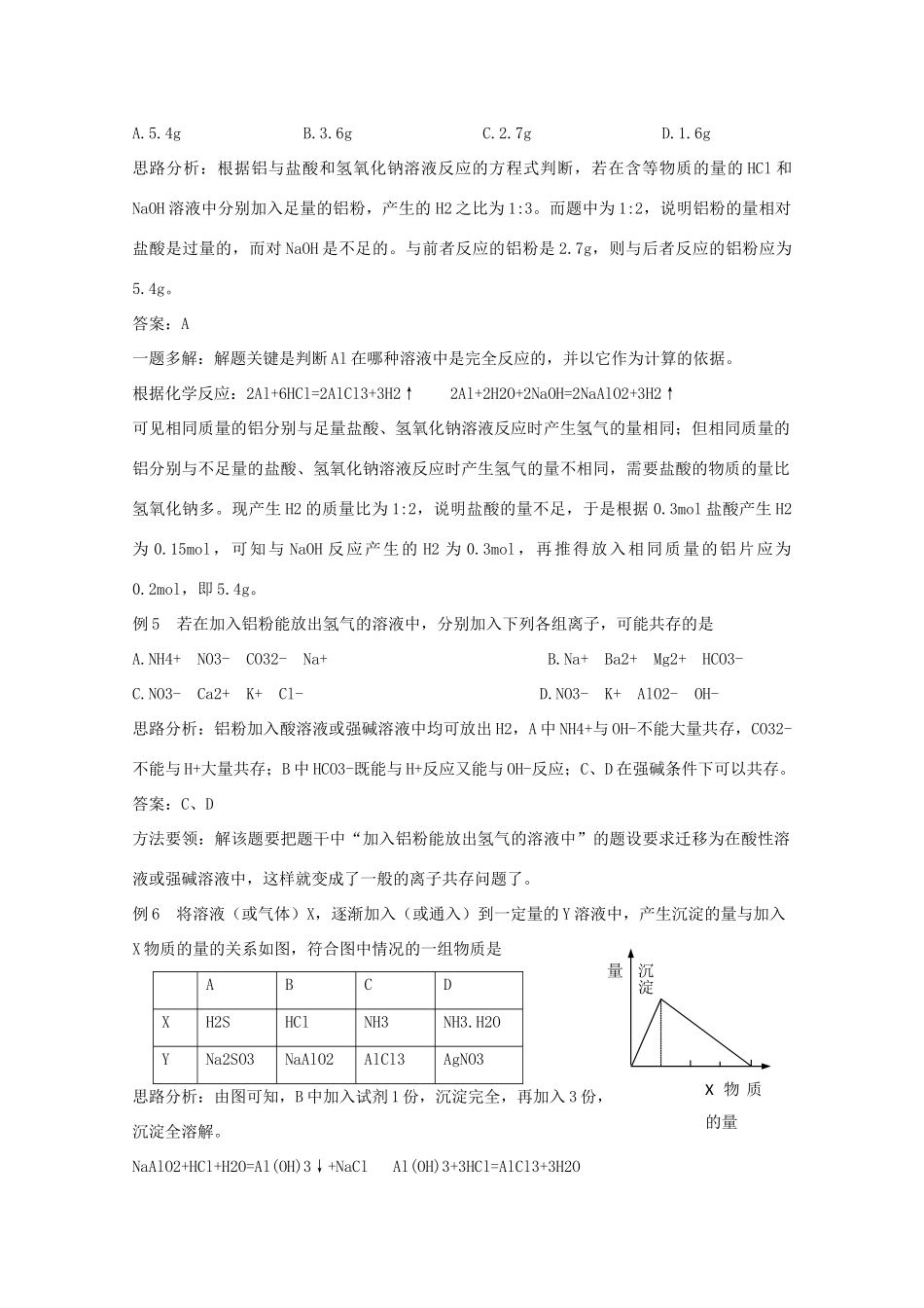 2012届高考化学复习 暑期必看之镁和铝学案_第3页