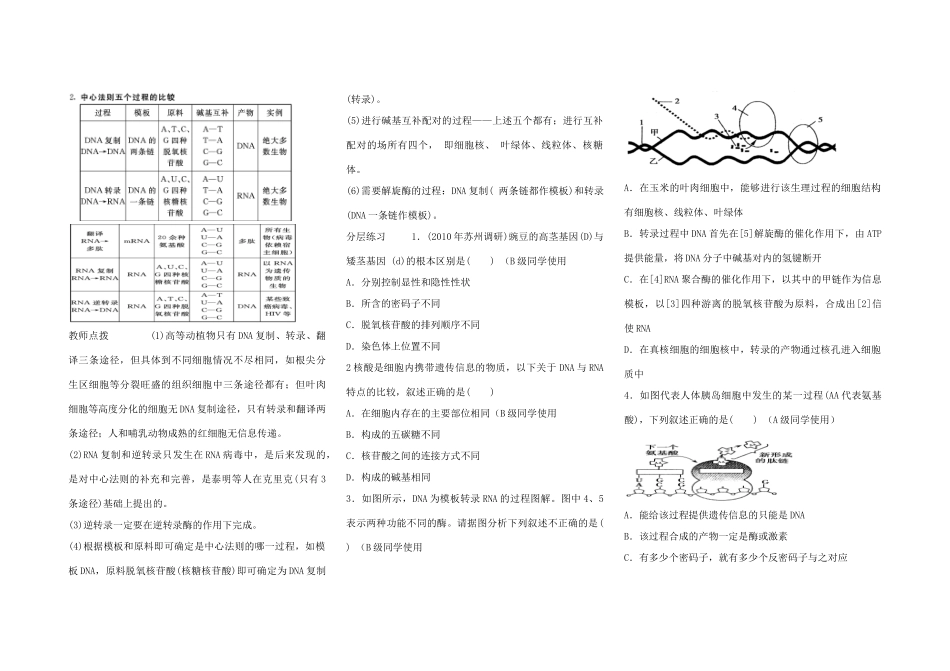 2012届高考生物 基因控制蛋白质的合成教案 苏教版必修2_第2页
