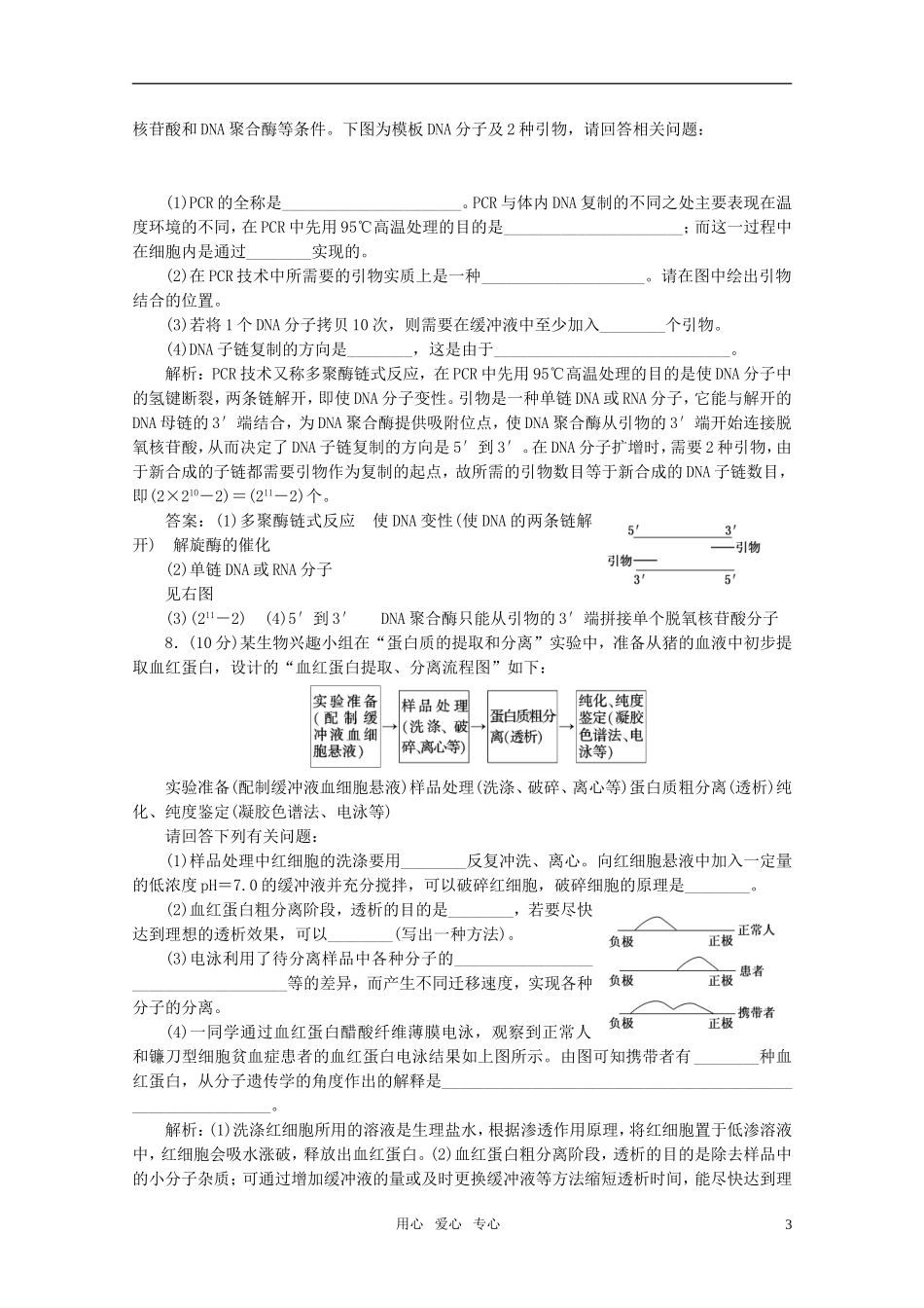 2012届高考生物一轮复习 第四讲 DNA和蛋白质技术与植物有效成分的提取课时跟踪检测 新人教版选修1_第3页