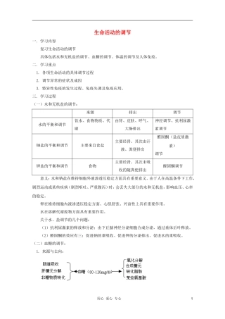 2012届高三生物 生命活动的调节专题复习学案