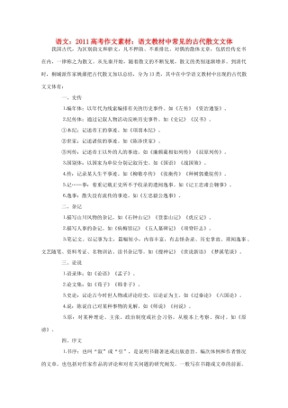 2011高考语文 语文教材中常见的古代散文文体作文素材